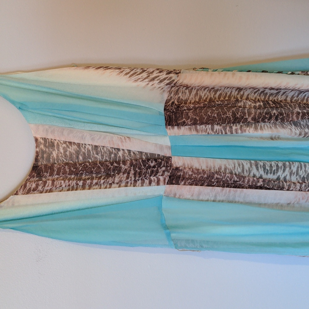 charlie jade Silk Turquoise Teal Brown Animal Print Belt Maxi Dress Size Small - Picture 9 of 11
